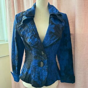 Blue & Black Ruffle Collar Blazer